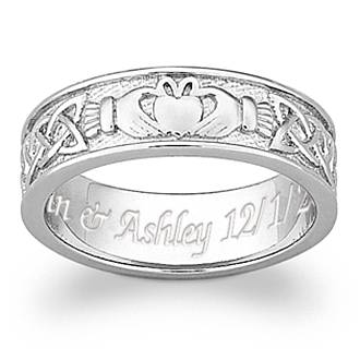 Sterling Silver Engraved Celtic Knot Claddagh Wedding Band